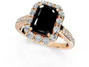 Floral Halo Engagement Ring Setting for Fancy Black Emerald Cut Center with Large Halo Accents and Prong Head in Rose Gold
