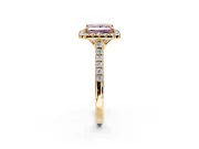 Halo Engagement Ring Setting for Fancy Pink Princess Cut Center with Raised Halo, Pave Band and Prong Head in Yellow Gold