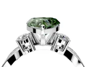 3 Stone Engagement Ring Setting for Fancy Green Heart-Shaped Center with Pave Twist Band and Prong Head in White Gold