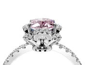Halo Engagement Ring Setting for Fancy Pink Oval Center with Openwork Halo, Pave Band and Prong Head in White Gold