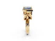Halo Engagement Ring Setting for Fancy Blue Princess Cut Center with Floral Band and Prong Head in Yellow Gold