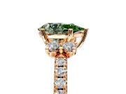 Paired Accent Engagement Ring Setting for Fancy Green Pear-Shaped Center with Pave Band and Prong Head in Rose Gold