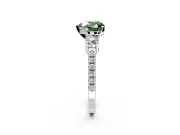 3 Stone Engagement Ring Setting for Fancy Green Heart-Shaped Center with Round Cut Side Accents and Prong Head in Platinum