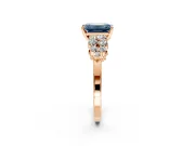 Cluster Engagement Ring Setting for Fancy Blue Emerald Cut Center with 2-Row Shoulder Clusters and Prong Head in Rose Gold