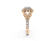 Double Halo Engagement Ring Setting for Cushion Cut Center with Narrow Pave Split Shank and Prong Head in Rose Gold