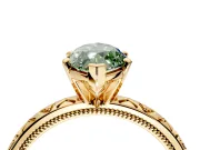 Solitaire Engagement Ring Setting for Fancy Green Marquise Center with XO Engraved Band and Prong Head in Yellow Gold