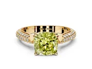 Solitaire Engagement Ring Setting for Fancy Yellow Cushion Cut Center with Multi-Row Accents and Prong Head in Yellow Gold