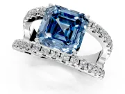 Solitaire Engagement Ring Setting for Fancy Blue Asscher Cut Center with Wide-Open Split Shank and Prong Head in Platinum