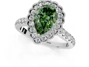Milgrain Floral Halo Engagement Ring Setting for Fancy Green Pear-Shaped Center with Pave Band and Prong Head in Platinum