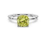 Solitaire Engagement Ring Setting for Fancy Yellow Cushion Cut Center with Bamboo Band and Prong Head in Platinum