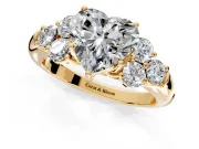 Cluster Engagement Ring Setting for Heart-Shaped Center with Round Cut Accent Frame and Prong Head in Yellow Gold