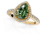 Halo Engagement Ring Setting for Fancy Green Pear-Shaped Center with Inner Milgrain Border and Prong Head in Yellow Gold
