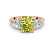 3 Stone Engagement Ring Setting for Fancy Yellow Radiant Cut Center with Large Pear-Shaped Accents and Prong Head in Rose Gold