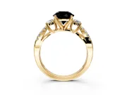3 Stone Engagement Ring Setting for Fancy Black Round Cut Center with Pave Split Shank and Prong Head in Yellow Gold