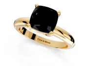 Solitaire Engagement Ring Setting for Fancy Black Cushion Cut Center with Wire Band and Prong Head in Yellow Gold