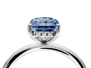 Hidden Halo Engagement Ring Setting for Fancy Blue Radiant Cut Center with Thin Round-Wire Band and Prong Head in Sterling Silver