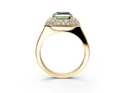 Halo Engagement Ring Setting for Fancy Green Asscher Cut Center with Plain Tapered Band and Prong Head in Yellow Gold