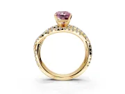 Solitaire Engagement Ring Setting for Fancy Pink Radiant Cut Center with Woven 3-Strand Pave Band and Prong Head in Yellow Gold
