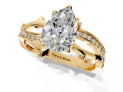 Solitaire Engagement Ring Setting for Pear-Shaped Center with Pave and Plain Crossover Band and Prong Head in Yellow Gold