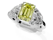 Leaf Cluster Engagement Ring Setting for Fancy Yellow Emerald Cut Center with Marquise Accents and Prong Head in Sterling Silver