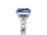 Bar-Set Engagement Ring Setting for Fancy Blue Asscher Cut Center with Tapered Baguette Accents and Prong Head in Platinum