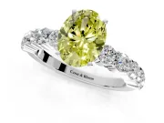 Shared-Prong Engagement Ring Setting for Fancy Yellow Oval Center with Graduated Accents and Prong Head in White Gold