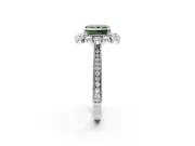 Milgrain Halo Engagement Ring Setting for Fancy Green Princess Cut Center with Bezel Point Accents and Prong Head in Platinum