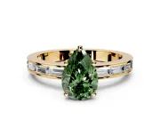 Solitaire Engagement Ring Setting for Fancy Green Pear-Shaped Center with Channel Baguette Band and Prong Head in Yellow Gold
