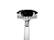 Hidden Halo Engagement Ring Setting for Fancy Black Oval Center with Plain Band and Tall Prong Head in Sterling Silver