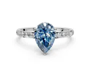 Hidden Halo Engagement Ring Setting for Fancy Blue Pear-Shaped Center with Pave Band and Prong Head in White Gold