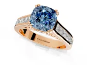 Solitaire Engagement Ring Setting for Fancy Blue Cushion Cut Center with Channel Band and Double Claw Prong Head in Rose Gold