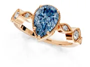 Vintage Station Engagement Ring Setting for Fancy Blue Pear-Shaped Center with Accents and Prong Head in Rose Gold