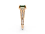 Solitaire Engagement Ring Setting for Fancy Green Emerald Cut Center with Accented Split Shank and Prong Head in Rose Gold