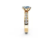 Solitaire Engagement Ring Setting for Fancy Blue Pear-Shaped Center with Channel-Set Accents and Prong Head in Yellow Gold