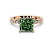 Solitaire Engagement Ring Setting for Fancy Green Princess Cut Center with Fine Pave Band and Claw Prong Head in Rose Gold