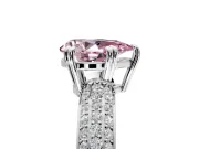 Solitaire Engagement Ring Setting for Fancy Pink Pear-Shaped Center with Multi-Row Pave Accents and Basket Head in Platinum