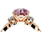 3 Stone Engagement Ring Setting for Fancy Pink Round Cut Center with Pave Twist Band and Prong Head in Rose Gold