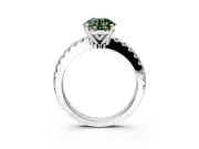 Solitaire Engagement Ring Setting for Fancy Green Round Cut Center with Single Row Accent Band and Prong Head in Sterling Silver