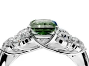 Cluster Engagement Ring Setting for Fancy Green Radiant Cut Center with Round Cut Accent Frame and Prong Head in Platinum