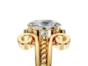 Solitaire Engagement Ring Setting for Oval Center with Twisted Band and Scroll Prong Head in Yellow Gold