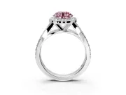 Halo Engagement Ring Setting for Fancy Pink Round Cut Center with Narrow Pave Split Shank and Prong Head in Platinum