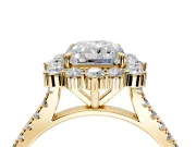 Halo Engagement Ring Setting for Radiant Cut Center with Single-Row Pave, Open Basket and Prong Head in Yellow Gold