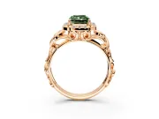 Halo Engagement Ring Setting for Fancy Green Radiant Cut Center with Open Scroll Shoulders and Prong Head in Rose Gold