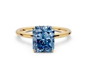 Solitaire Engagement Ring Setting for Fancy Blue Radiant Cut Center with Plain Band, Open Basket and Prong Head in Yellow Gold
