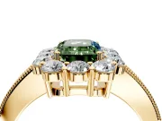 Halo Engagement Ring Setting for Fancy Green Emerald Cut Center with Milgrain Channel Band and Prong Head in Yellow Gold