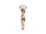 Crossover Engagement Ring Setting for Asscher Cut Center with Pave and Plain Strands and Prong Head in Rose Gold