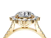 Halo Engagement Ring Setting for Round Cut Center with Single-Row Pave, Open Basket and Prong Head in Yellow Gold