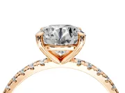 Solitaire Engagement Ring Setting for Round Cut Center with Fine Pave Narrow Band and Prong Head in Rose Gold