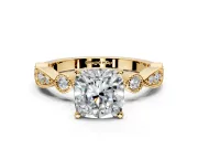 Solitaire Engagement Ring Setting for Cushion Cut Center with Milgrain Bezel Accents and Prong Head in Yellow Gold