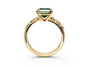 Solitaire Engagement Ring Setting for Fancy Green Asscher Cut Center with Trailing Leaf Accent Band and Prong Head in Yellow Gold